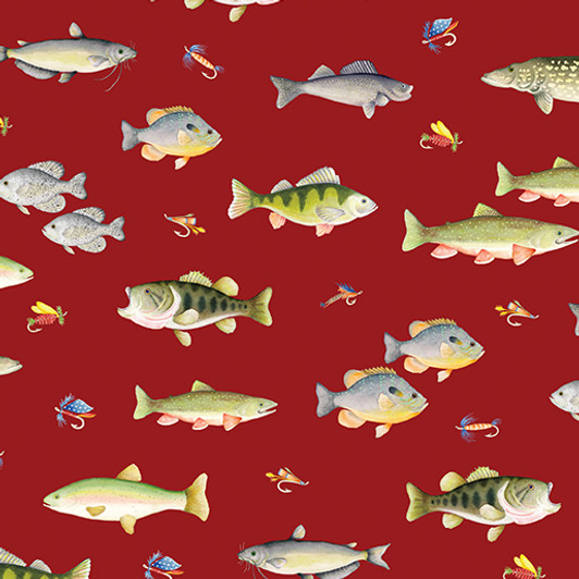 Benartex - Keep It Reel - Go Fish, Red