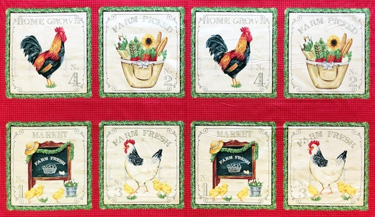 Windham - Sunflower Market  24" Panel - 8-10" Squares, Red