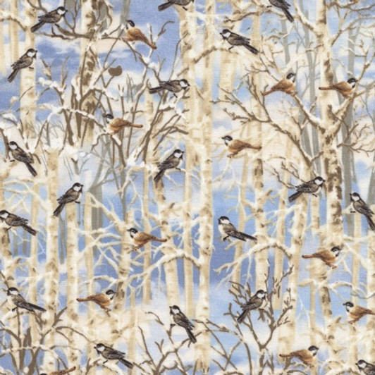 Timeless Treasures - Holiday - (Dona) - Birds on Snowy Branches, Sky