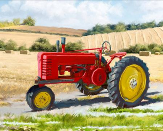 David Textiles - Exclusive Panels - 36" Panel 1822 Red Tractor, Multi