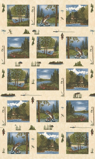 Moda - Lake Views - 24" Panel of 15 Scenic Blocks, Ecru