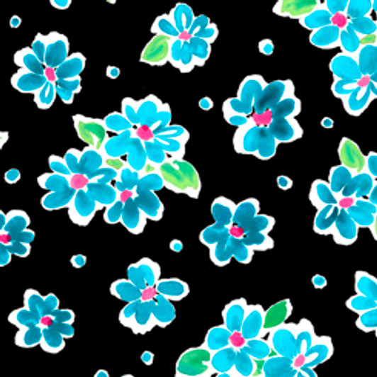Quilting Treasures - Delilah - Turquoise Tossed Floral, Black