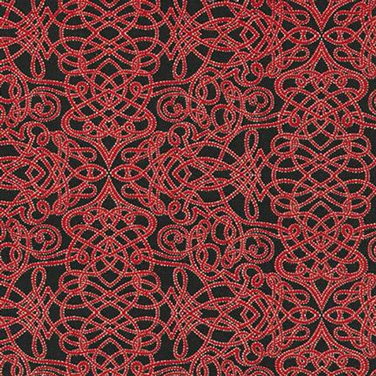 Robert Kaufman - Holiday Flourish 8 - Red Swirls, Black