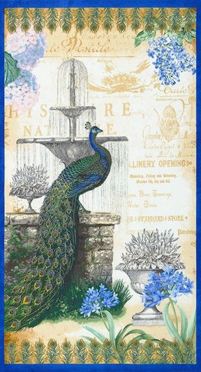 Robert Kaufman - Palais Jardin - 24" Panel - Peacock Fountain, Ivory
