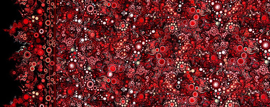 Robert Kaufman - Effervescence - Red Bubbles w/Black Border, Red