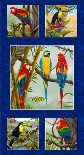 Henry Glass - Birds In Paradise - 24" Parrot Banner Panel, Royal