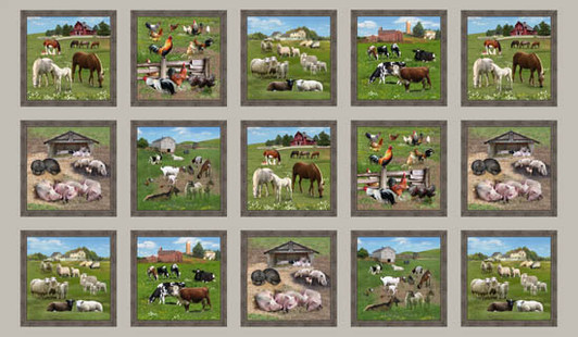 Elizabeth Studio - Farm Animals - 24" Block Panel, Sepia
