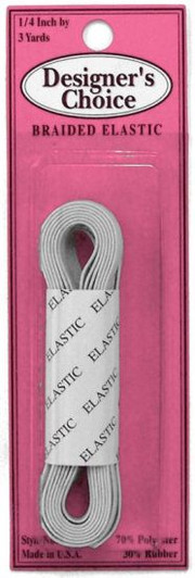 Elastic - 1/4" x 3 yards Braided, White