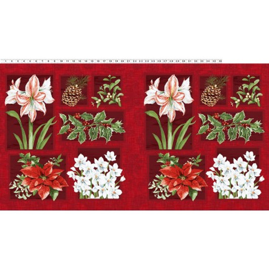 Clothworks - Holidays Remembered - 24" Panel, Dk Brick