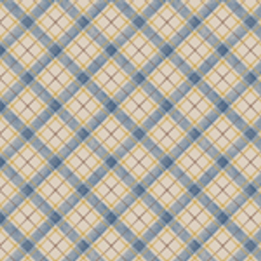 Marcus Fabric - Paisley Palette - Blue Diagonal Plaid, Cream