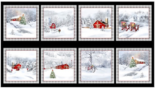 Quilting Treasures - Back Home for the Holidays - 24" Winter Scene Panel, Black