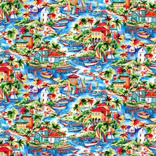 Oasis Fabrics - Beachy Keen - Scenic, Multi