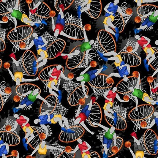 Blank Quilting - Love of the Game - Players with Basketballs, Rust