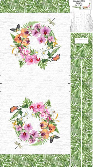 Northcott - Orchids in Bloom - 24" x 43" Canvas Bag, White