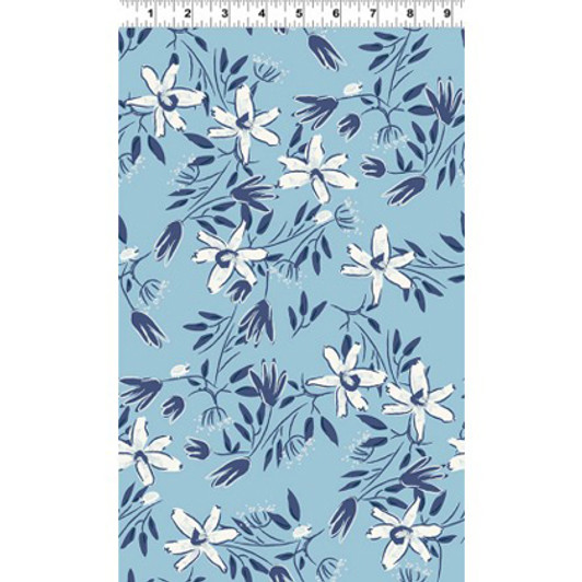 Clothworks - Blue Goose - Floral, Light Blue