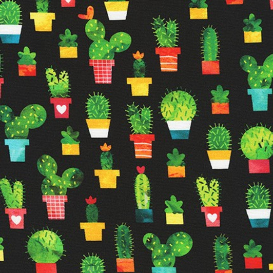 Robert Kaufman - Chili Smiles - Potted Cactus, Black