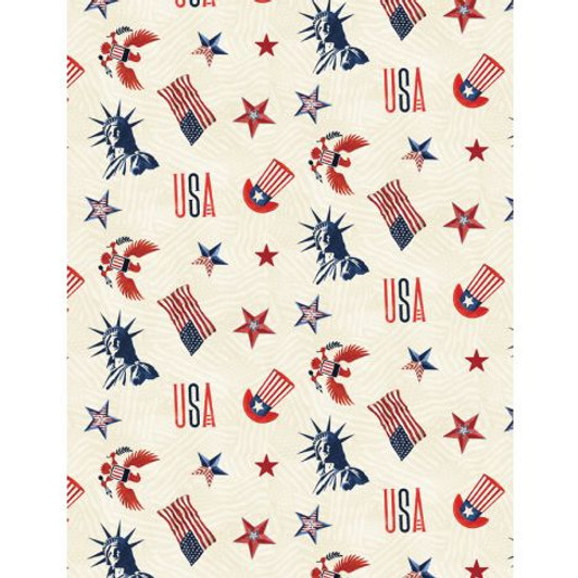 Wilmington Prints - Liberty Lane - Patriotic Toss, Cream