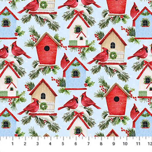 Northcott - Winter Welcome - Birdhouses, Pale Blue