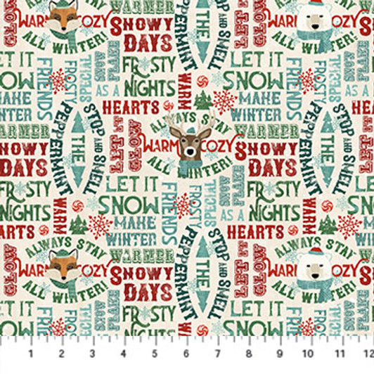 Northcott - Warmin'up Winter Flannel - Words, Cream