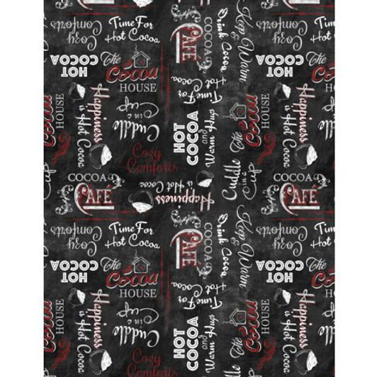 Wilmington Prints - Time for Hot Cocoa - Word Toss, Black