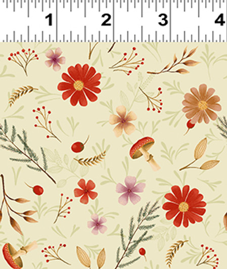 Clothworks - Midnight Flora - Small Floral, Cream