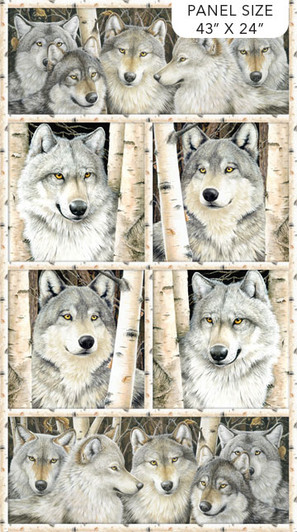 Northcott - Gray Wolf - 24" Wolf Panel, Gray