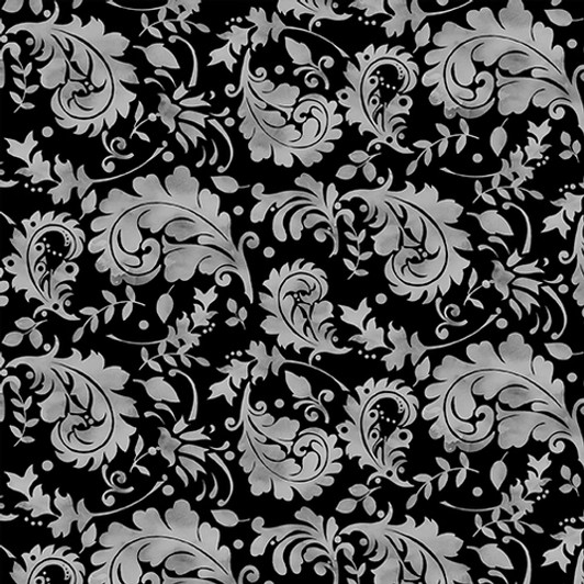 	 Henry Glass - Misty Morning - Gray Watercolor Paisley, Black