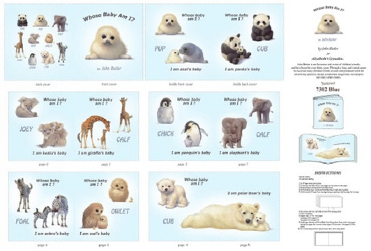 Elizabeth Studio - 36" Cloth Book Panel - Whose Baby am I?, Blue