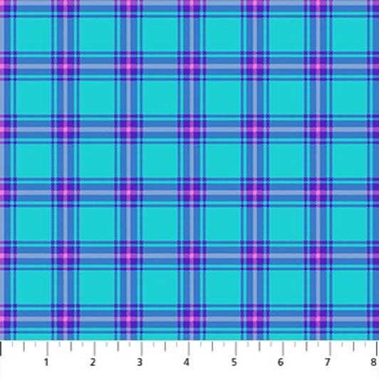 Northcott - Piccadilly - Small Plaid, Aqua/Multi