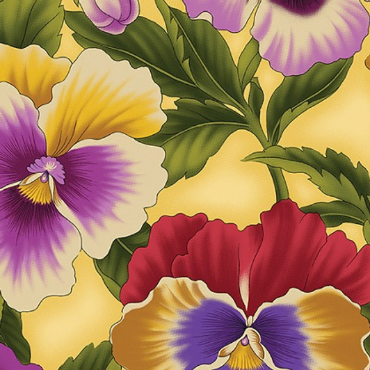 Benartex - Flower Festival - Pansies, Yellow Violet
