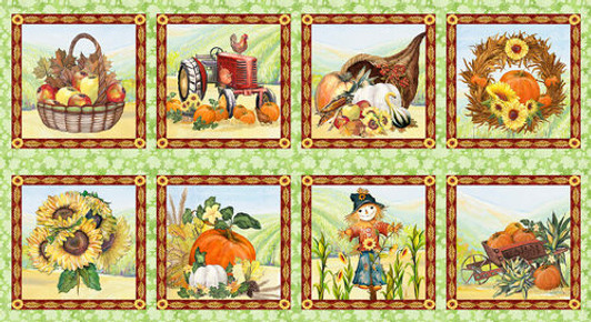 Blank Quilting - Golden Days - 24" Harvest Block Panel, Green