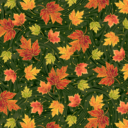 Quilting Treasures - Always Give Thanks - Leaves, Green