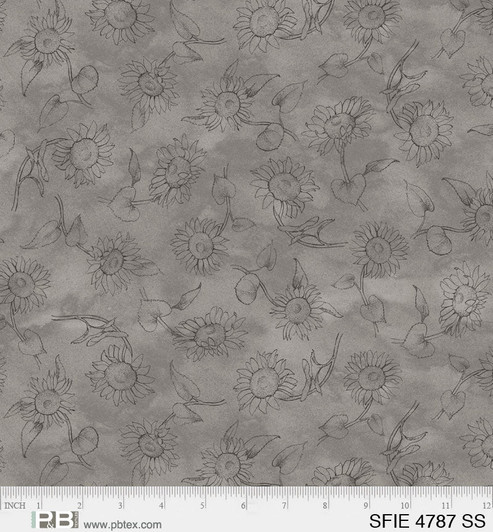 P & B Textiles - Sunflower Field - Delicate Shadow Print, Soft Silver