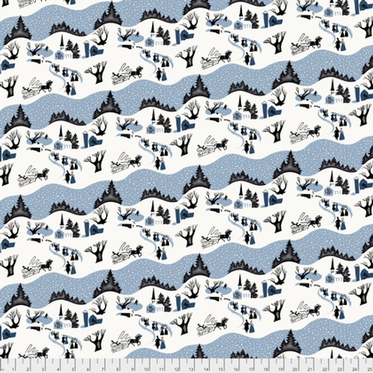 Free Spirit - Mid Century Christmas, Trees Blue Cotton Fabric