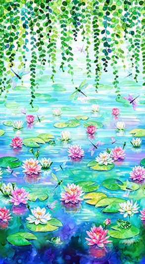 Hoffman Spectrum Digital - Wading With Water Lilies - 24" Water Lily Panel, Mult