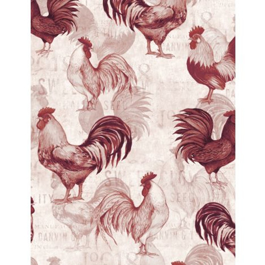 Wilmington Prints - Proud Rooster - Rooster All Over, Ivory/Red