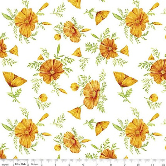 Riley Blake - Golden Poppies - Flowers, White