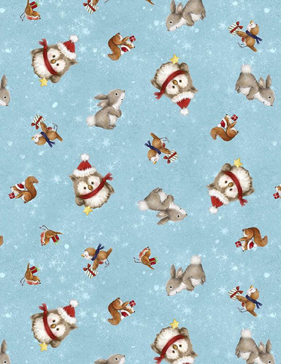 Wilmington Prints - Woodland Gifts - Critter Toss, Lt Blue