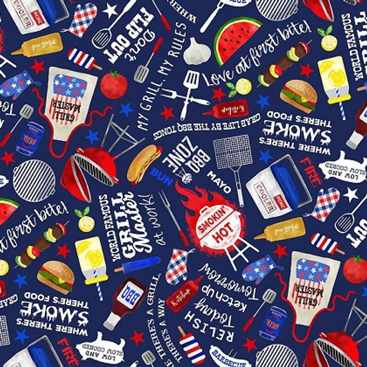 Timeless Treasures - Camp Life - Barbecue Tools & Accesories, Navy