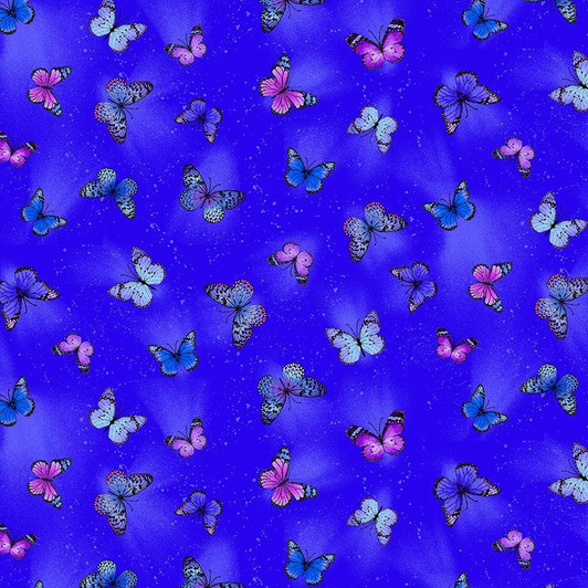 Timeless Treasures - Hydrangea Bliss - Tossed Flying Butterflies, Blue