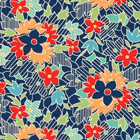 Quilting Treasures - Audrey - Retro Linear Floral, Navy