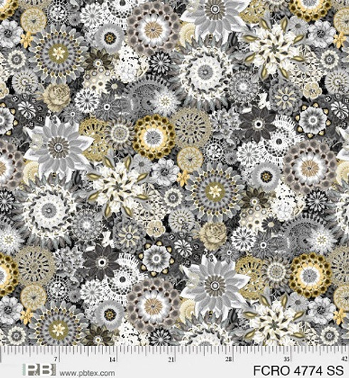 P & B Textiles - 108" Floral Crochet, Gray Gold