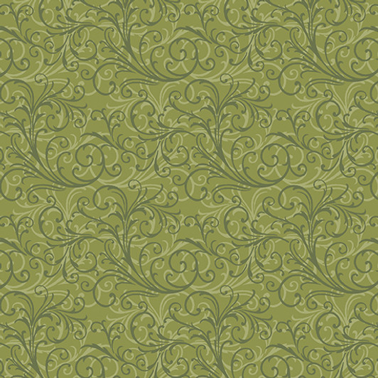 Benartex Traditions - Camellia - Double Scroll, Medium Green