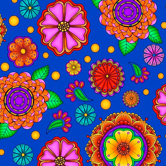 Quilting Treasures - Carnivale - Large Flowers, Royal