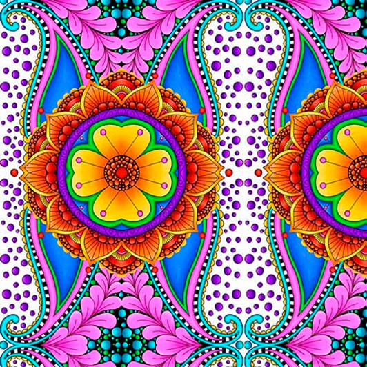 Quilting Treasures - Carnivale - Decorative Stripe, Multi/White