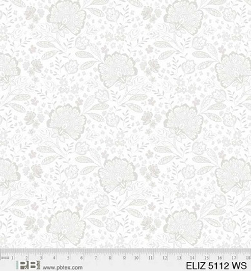 P & B Textiles - 108" Elizabeth - Large Floral, White Silver