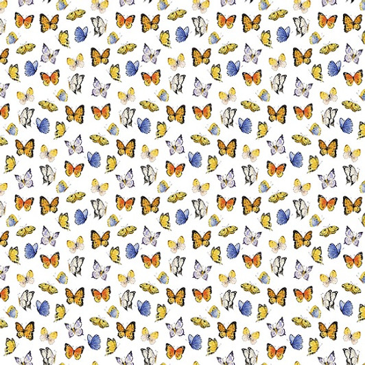 Clothworks - Sunflower Bouquets - Butterflies, White