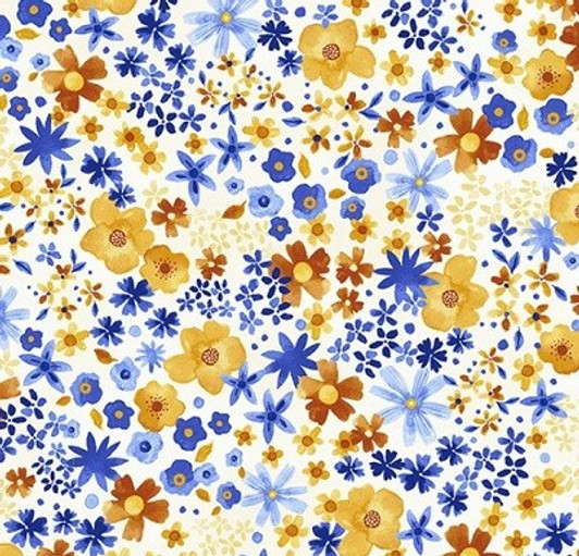 Hoffman California - Bountiful and Blue - Tossed Flowers, Blossom