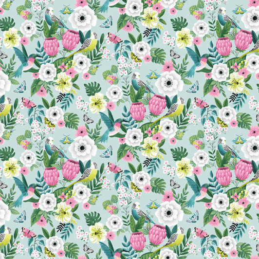 Studio E - Tropical Menagerie - Large Floral With Birds, Sea Glass