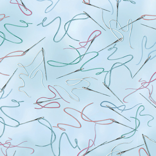 Benartex Kanvas - Sew In Love - Needle & Thread, Light Blue